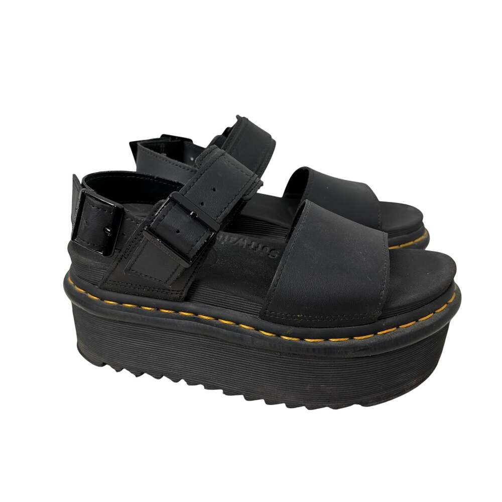 Dr Martens Voss Quad Sandals Womens Size 5 US Black Leather Buckle Platform